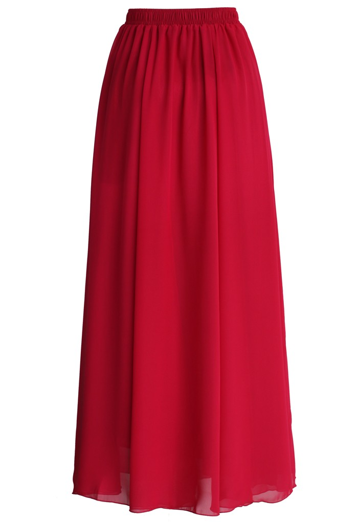 Red Pleated Maxi Skirt( CLEARANCE SALE