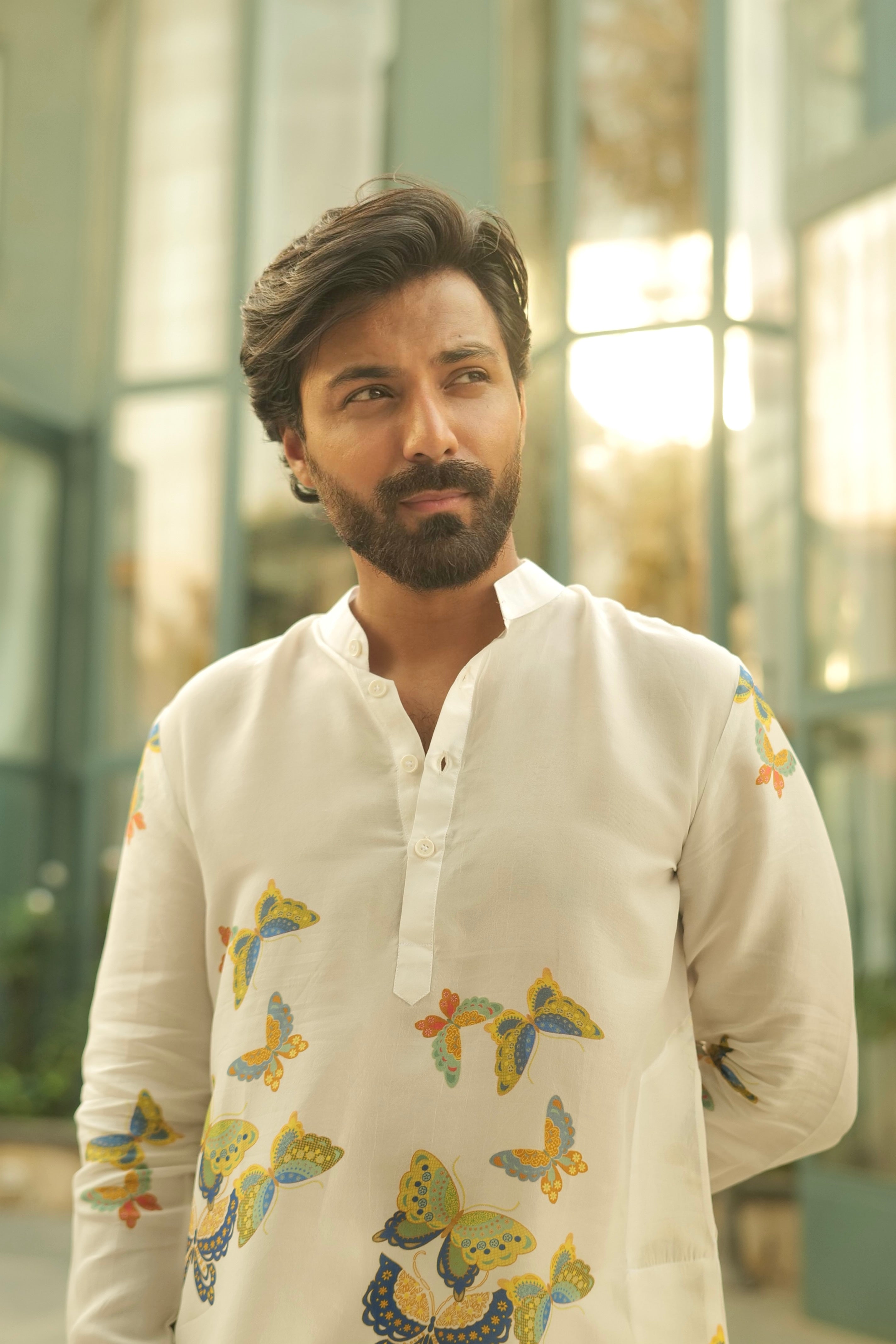 White Butterfly Printed Ganganagery Kurta