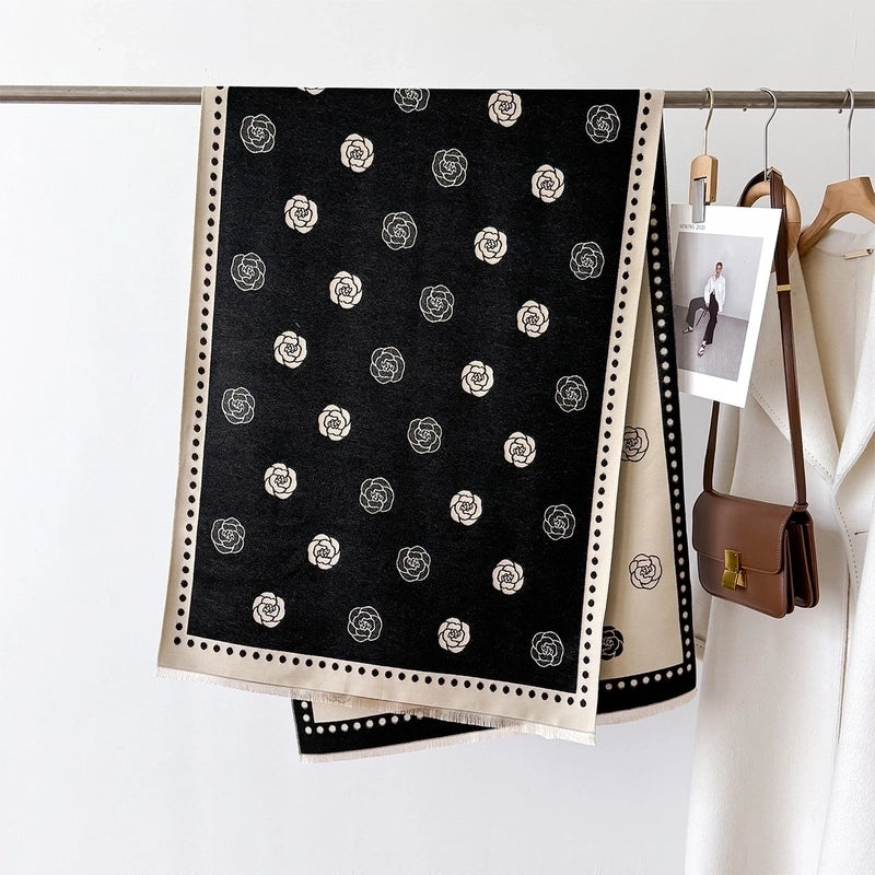 Women's Elegant Lady Printing Flower Imitation Cashmere Polyester Scarf