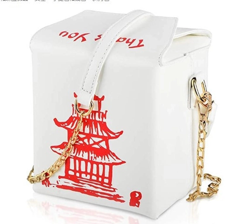 Fashion Simple Pu Chain Messenger Bag Personality Red Iron Tower Printing Shoulder Bag