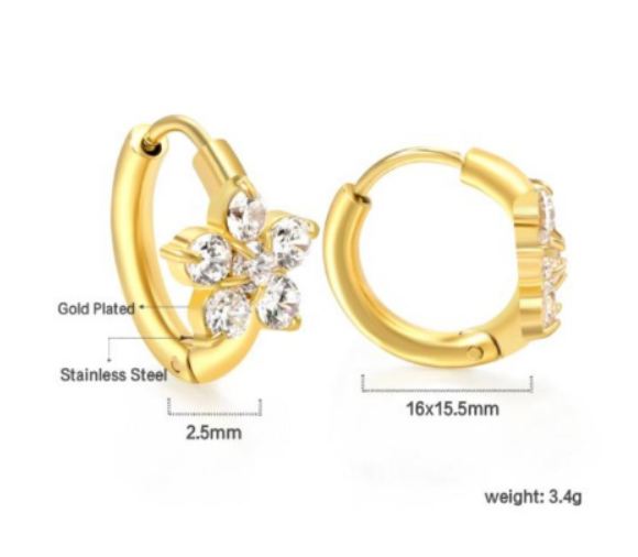 Diamond style flower hoops - Gold
