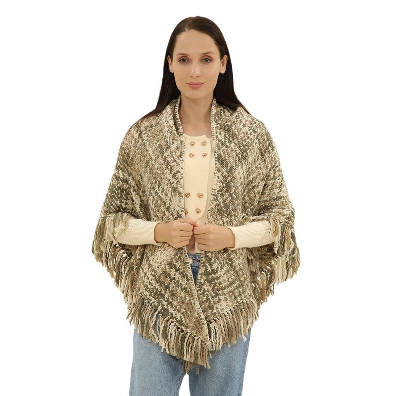 Spring And Autumn New Shawl Ethnic Style Knitted Cloak Versatile Thickened Cloak Travel Wear Scarf Hollow Coat