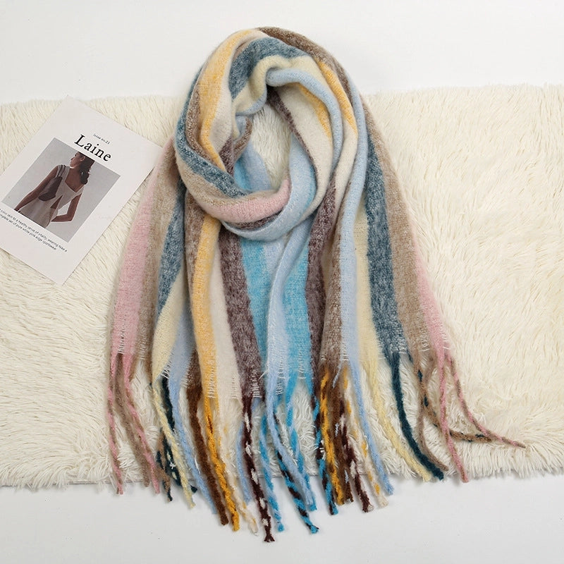 Stripe High-Grade Printed Tassel Scarf For Men And Women Retro Easy Matching Fashion Cashmere-like Shawl Scarf