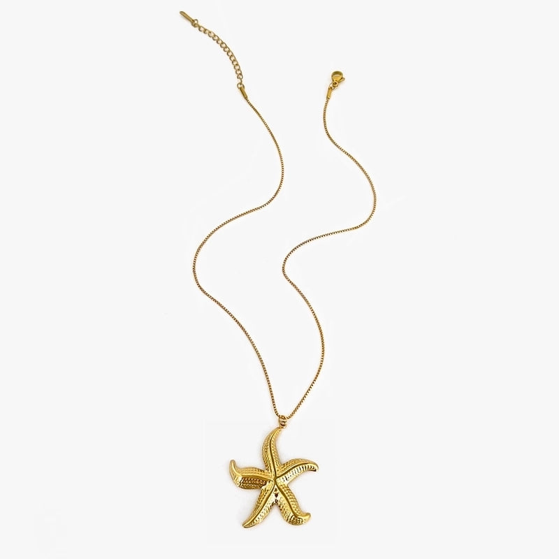 Marine Style Starfish Conch Shell 316L Stainless Steel  18K Gold Plated Pendant Necklace