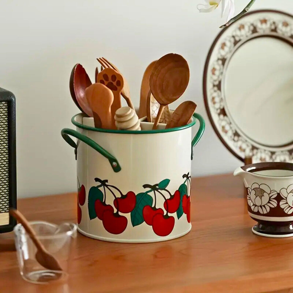 Floral Utensil Storage Basket with Divider Lid