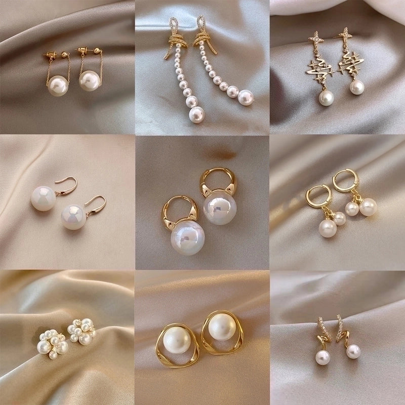 1 Pair Fashion Star Flower Imitation Pearl Alloy Inlay Rhinestones Women's Earrings