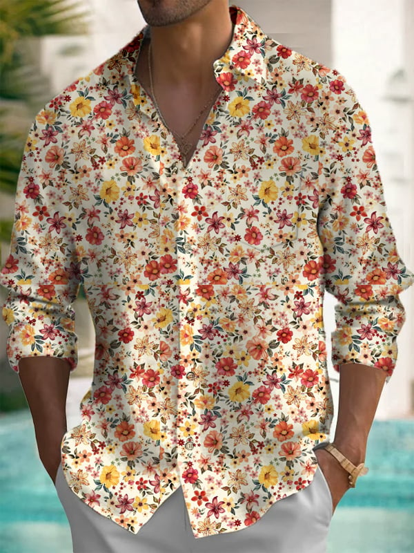 Men's Floral Long Sleeve Pocket Shirt