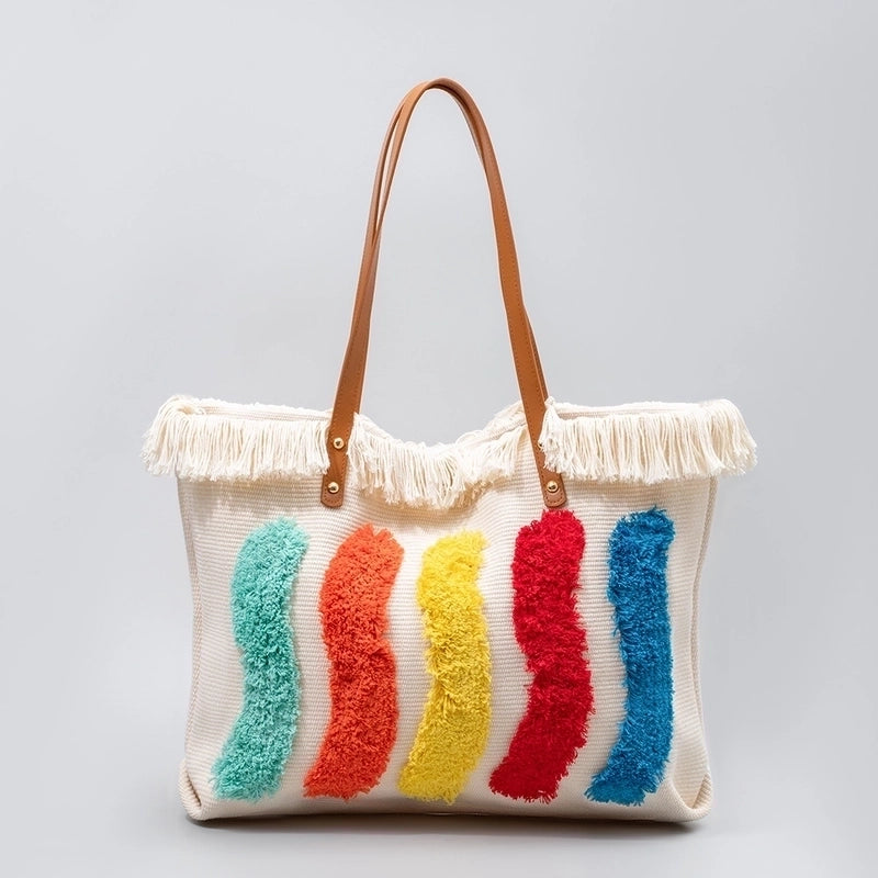 Women's Large Canvas Rainbow Basic Magnetic Buckle Tote Bag