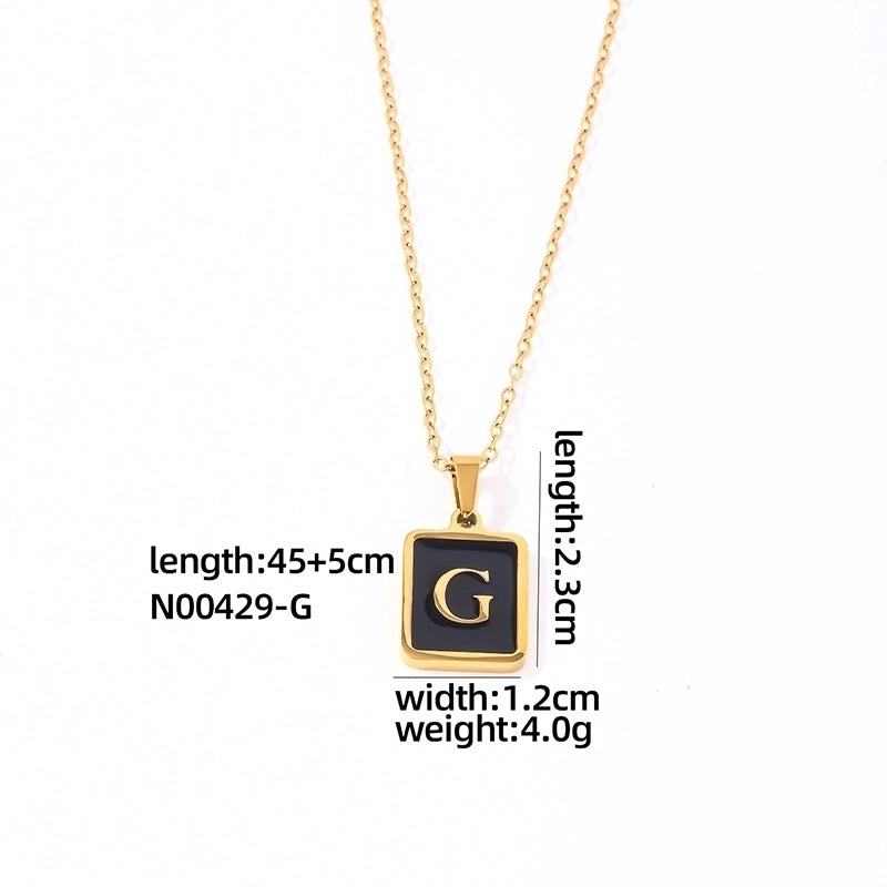 304 Stainless Steel K Gold Plated Minimalist Plating Inlay Letter Rectangle Shell Pendant Necklace