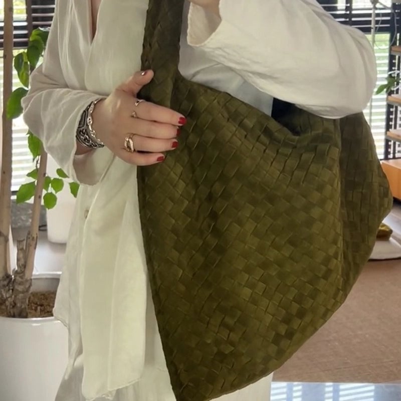 Women's Large Suede Solid Color Streetwear Weave Square Zipper Underarm Bag