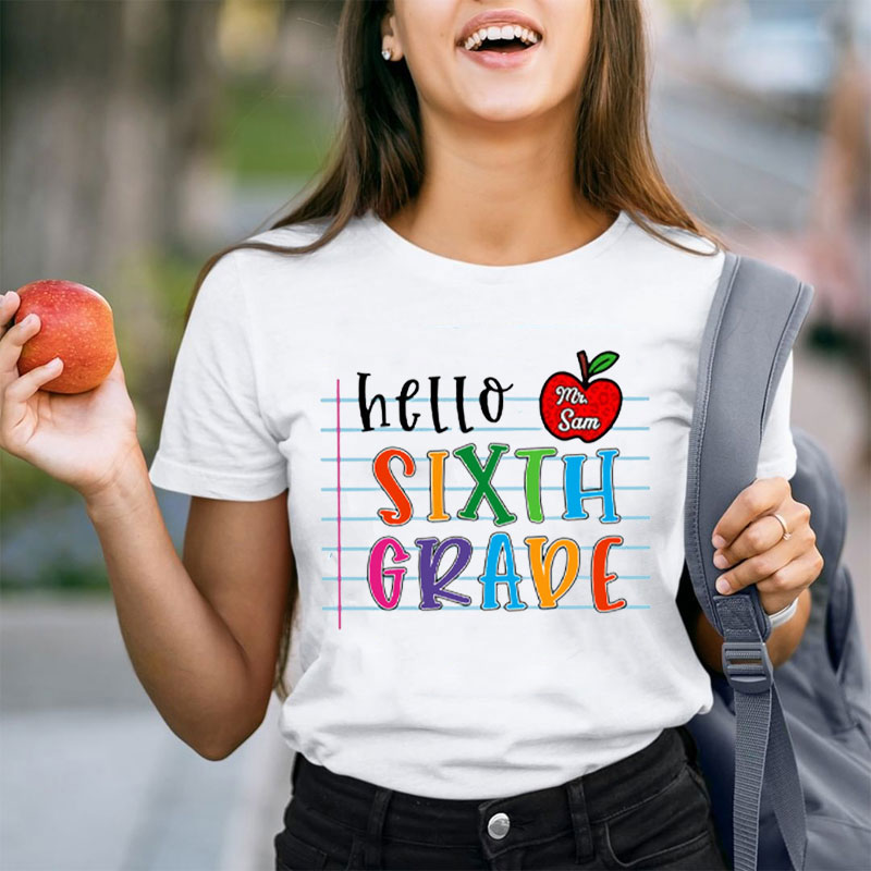 Personalized Hello Print Cartoon Cute Teacher T-Shirt