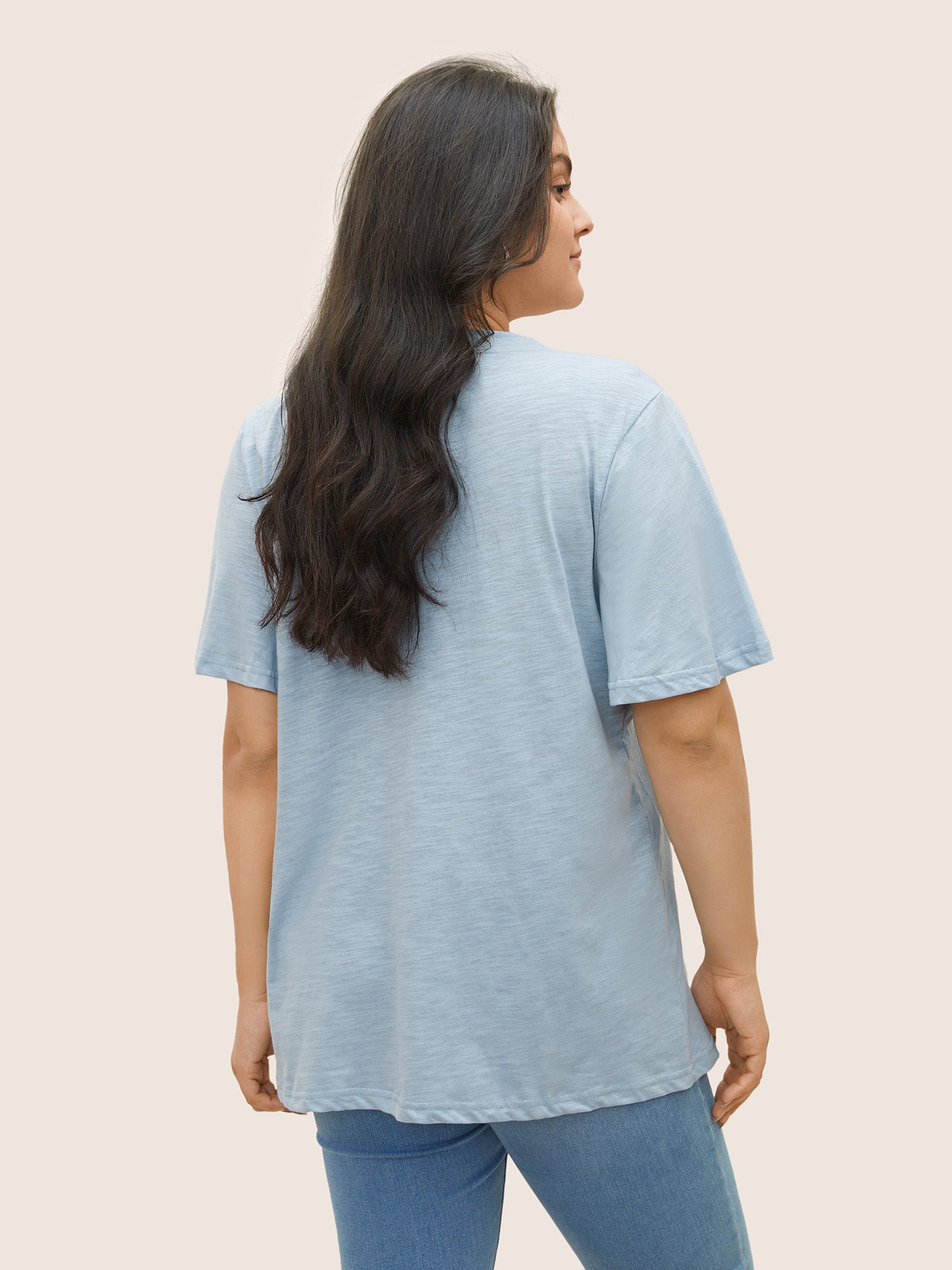 Plain Ruffle Sleeve Heather V Neck T-shirt