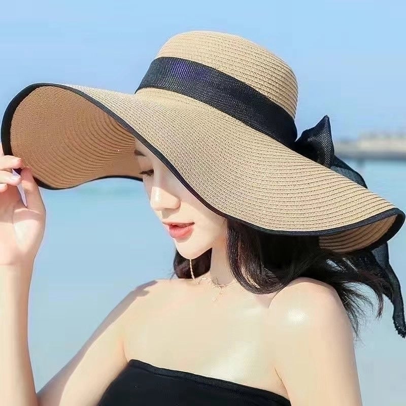 Women's Minimalist Classic Style Color Block Big Eaves Straw Hat