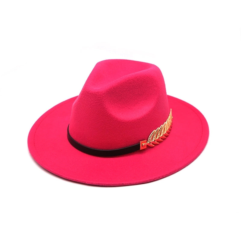 Style Fish Bone Gold Leaf Wool Gentleman Hat Large Brim Felt Hat Jazz Big Maple Leaf Imitation Wool Hat