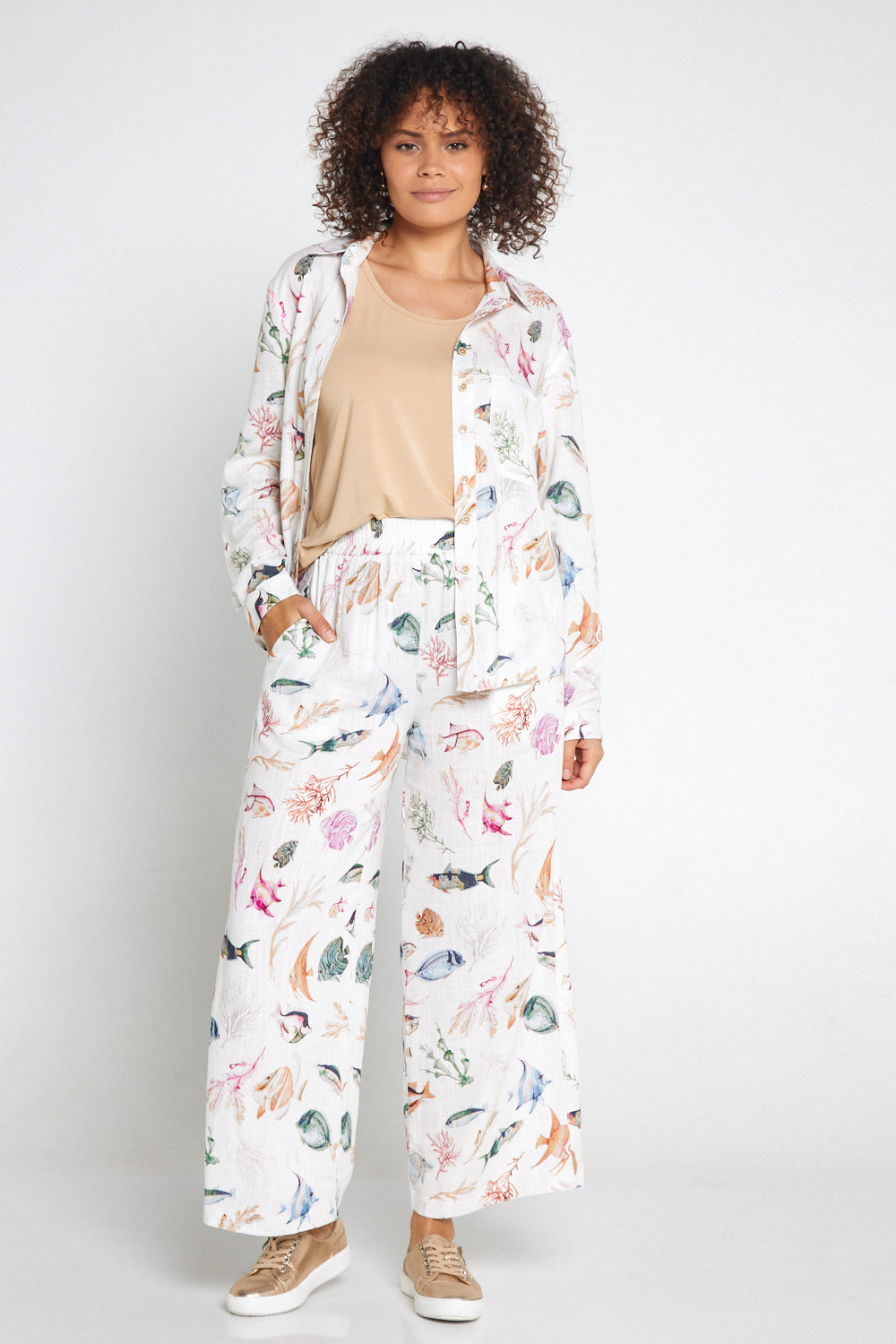 Holiday Linen Pants - Reef Print