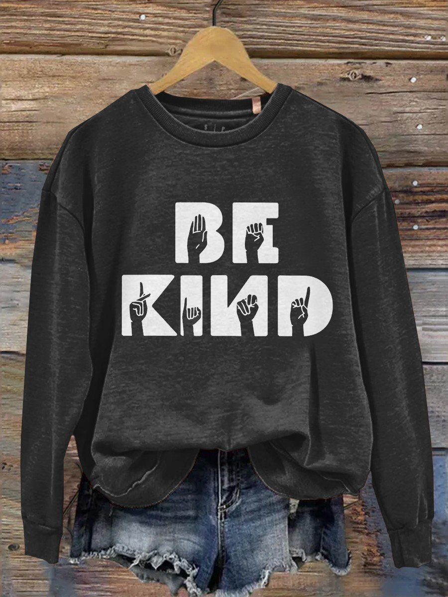 Be Kind Teacher Print Casual Long Sleeve Sweatshirt