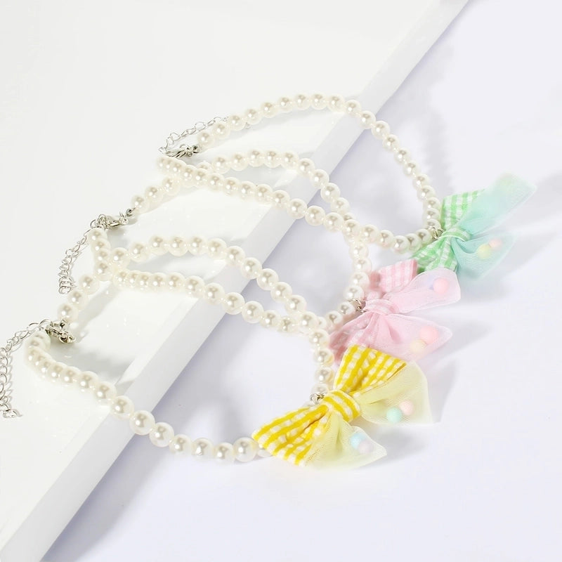 Cute Minimalist Plastic Bow Knot Beaded Pet Collar
