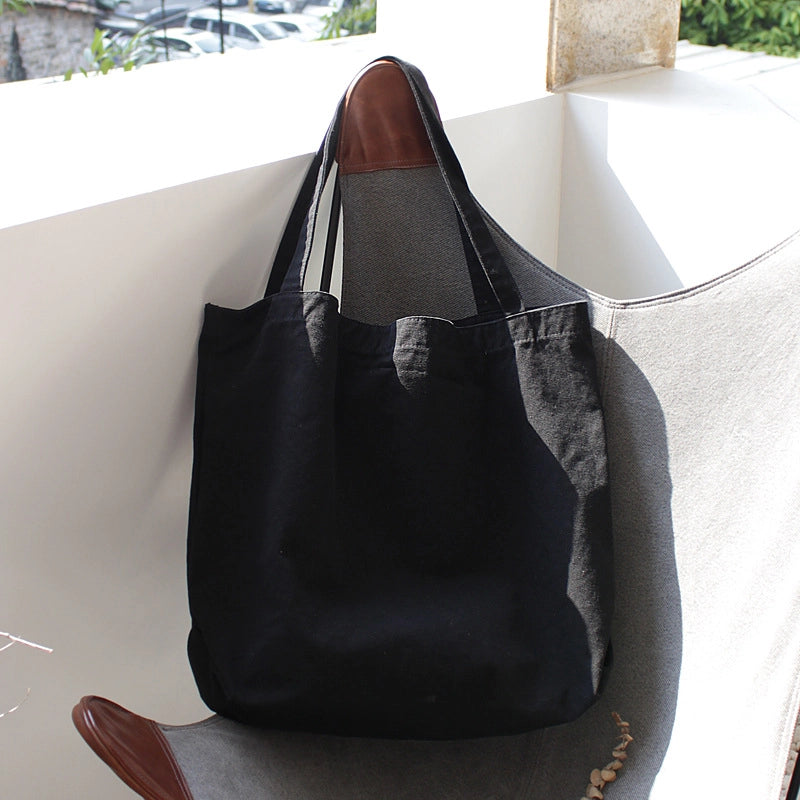 Women's Large Canvas Solid Color Basic Classic Style Open Canvas Bag