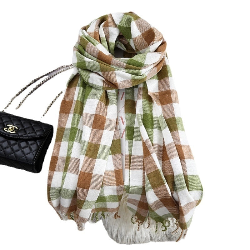 Women's Casual Minimalist Lattice Imitation Cashmere Tassel Scarf