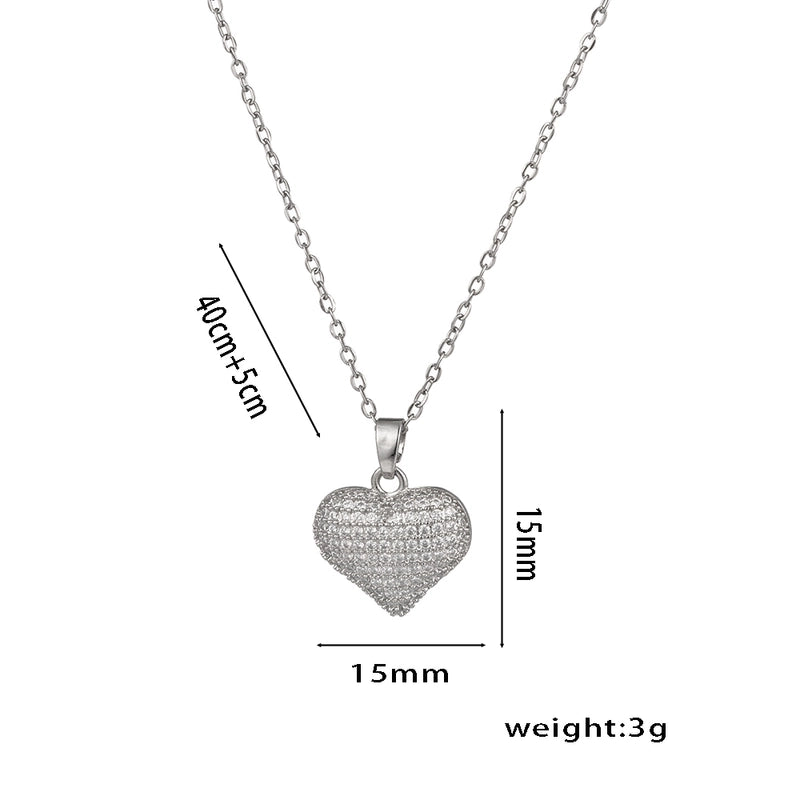 Sweet Solid Color Titanium Steel Zircon 18K Gold Plated Inlay Pendant Necklace