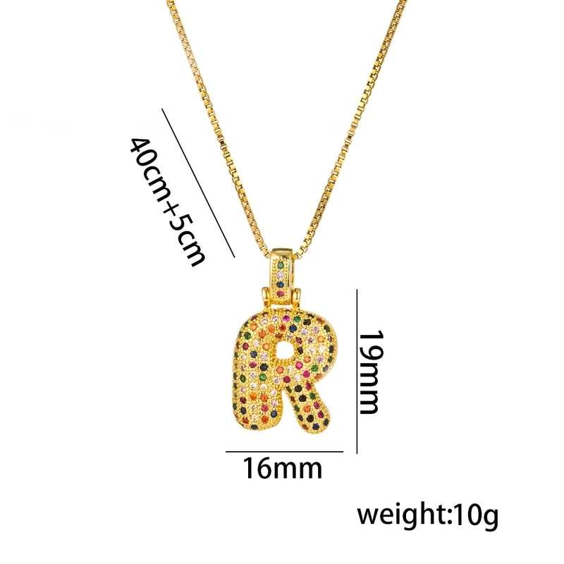 Titanium Steel 18K Gold Plated Minimalist Inlay Letter Zircon Pendant Necklace