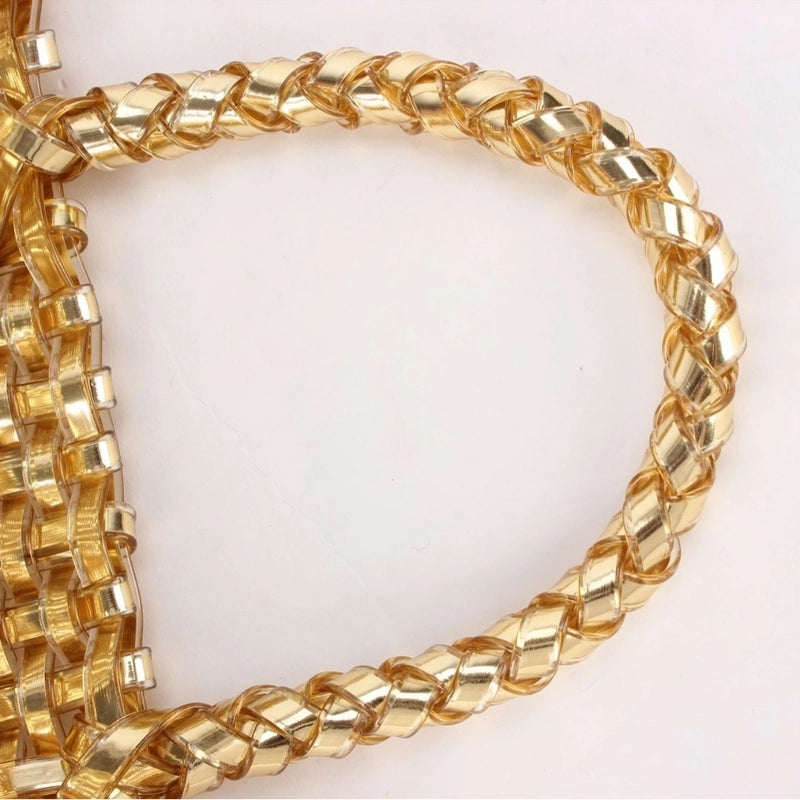 Women's Small PVC Solid Color Elegant Streetwear Weave Square Open Straw Bag