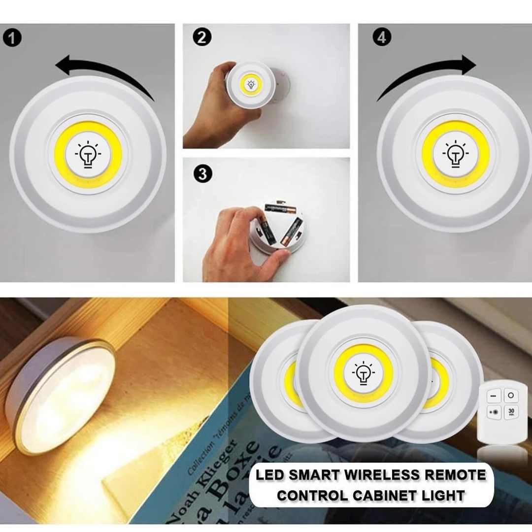 Wireless LED Spotlights with Remote Control with Battery-Powered Under Cabinet Lighting - Set of 3