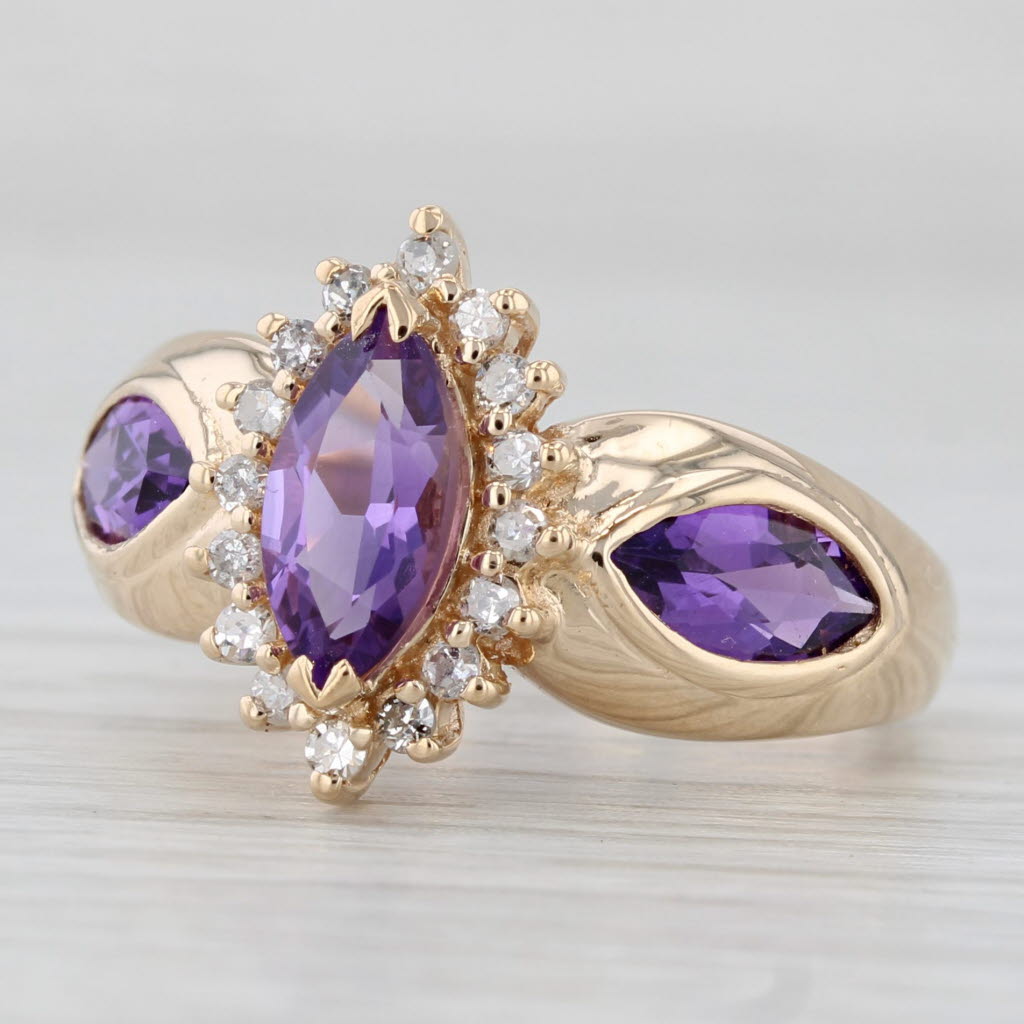2.05ctw Marquise Amethyst Diamond Halo Ring 14k Yellow Gold Size 7