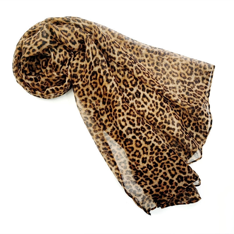 Polyester Bali Yarn Women's Scarf Leopard Print Screen Printing Woven Shawl Deqing Yazhi Export
