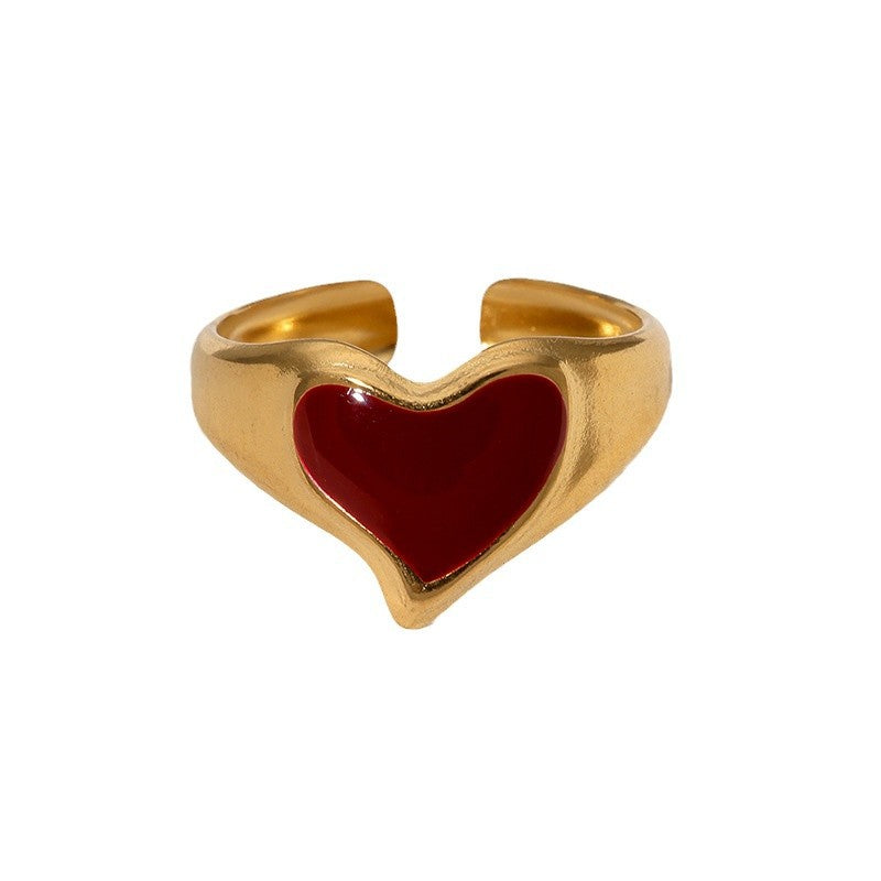 Fashionable Simple And Versatile Love-Shaped Retro Personality Design Cute Gold-Plated Stainless Steel Ring