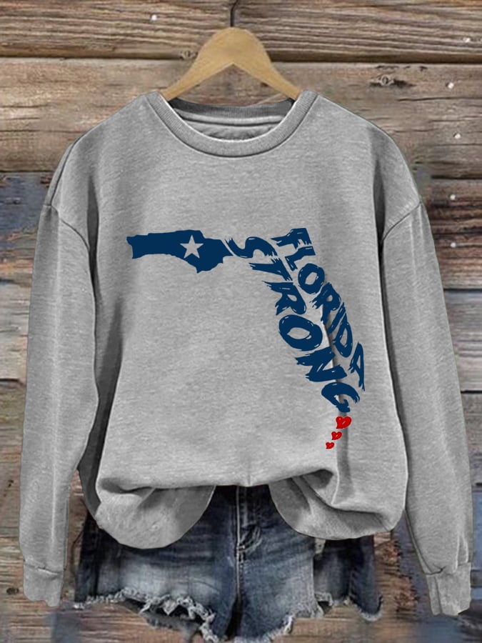 Women's Southeast Hurricane Helene Florida Strong Print Crewneck Sweatshirt