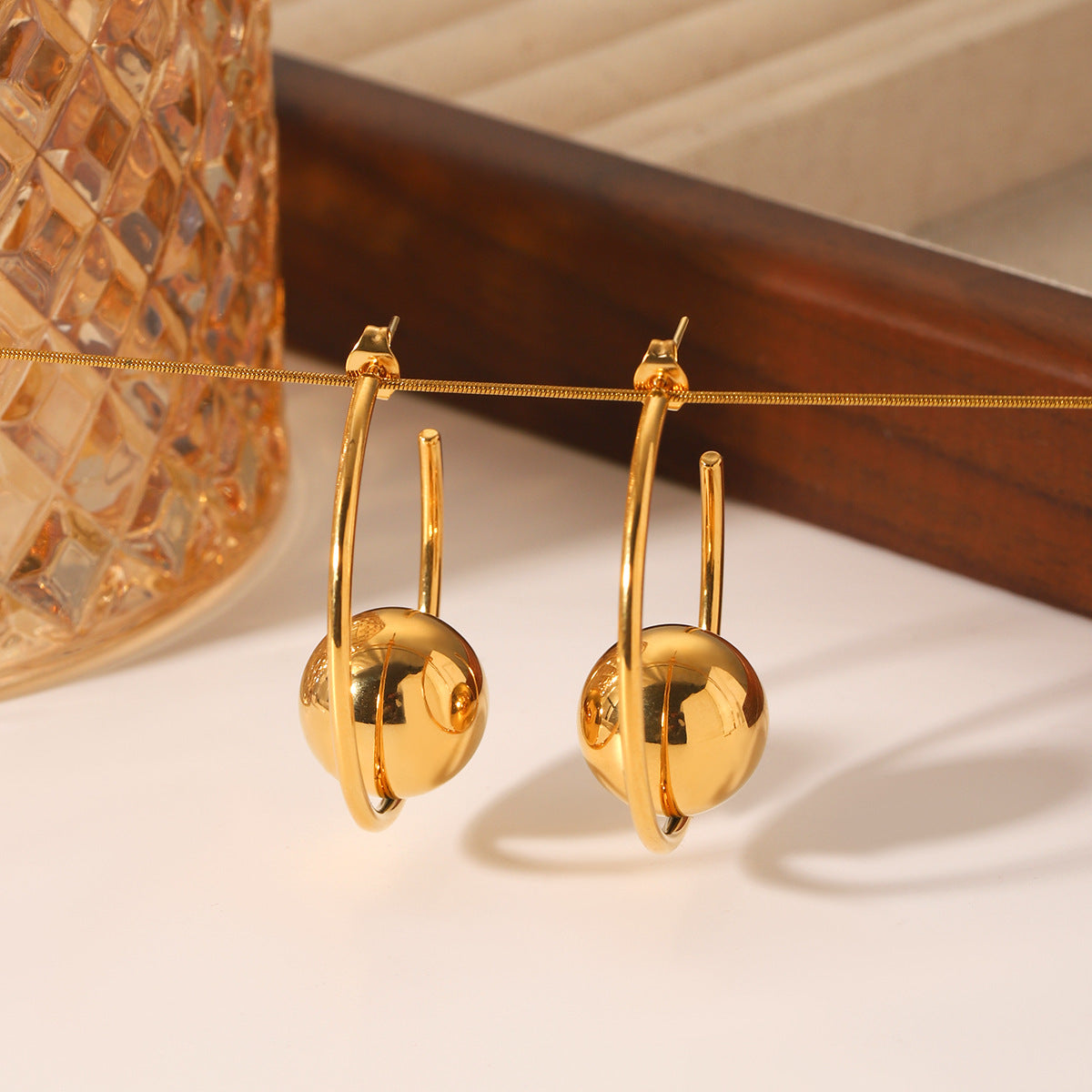 Stainless Steel Hoop Earrings Niche Design Spherical Earrings Female Fashion Personality Titanium Steel Earrings