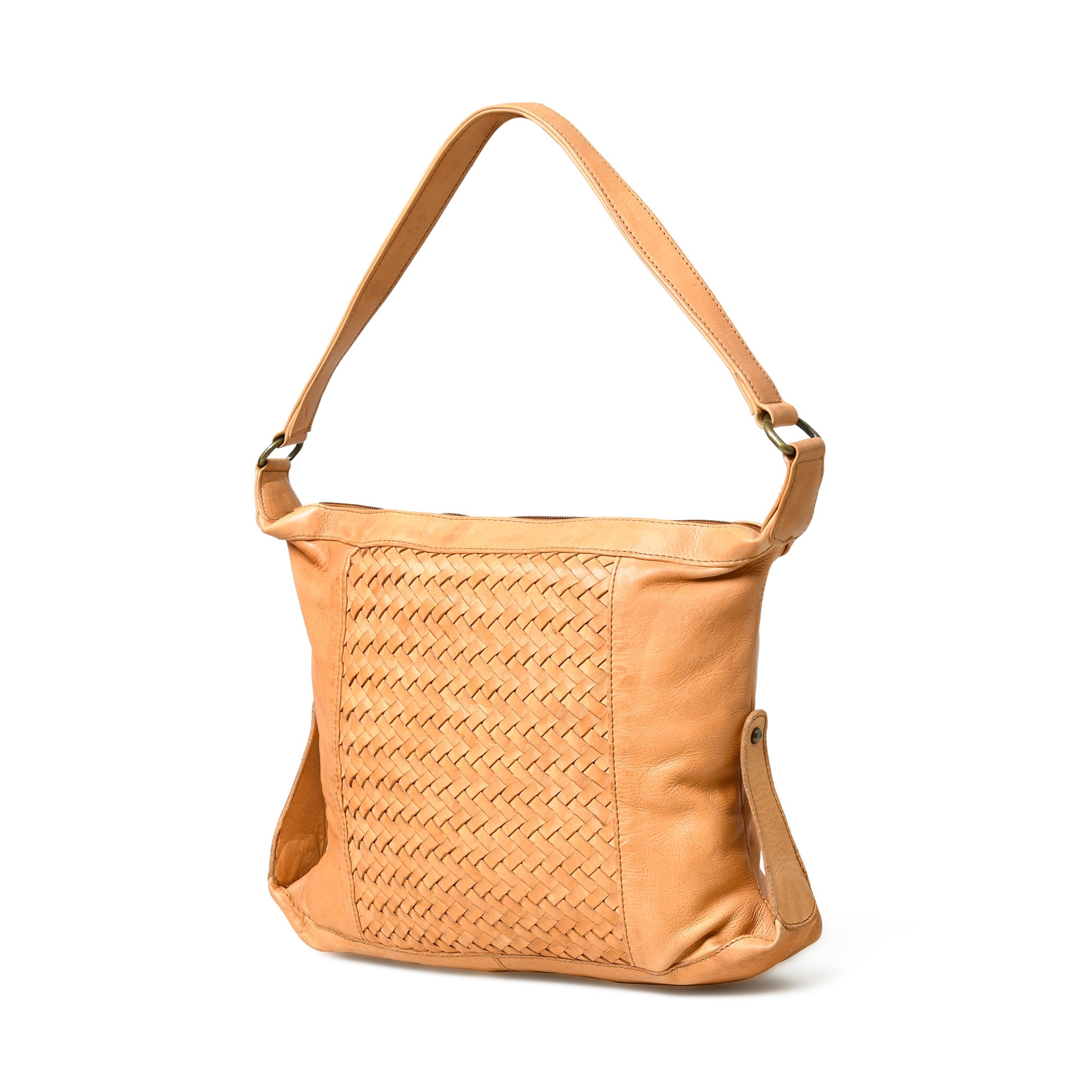 Textured Leather Shoulder Sling. Brown