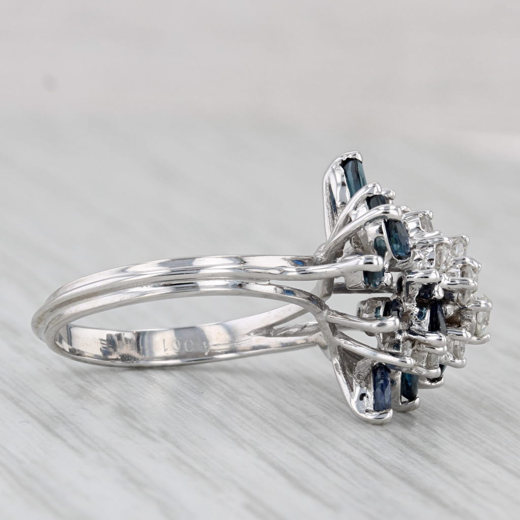 1.77ctw Blue Sapphire Diamond Cluster Cocktail Ring 18k White Gold Size 7.5