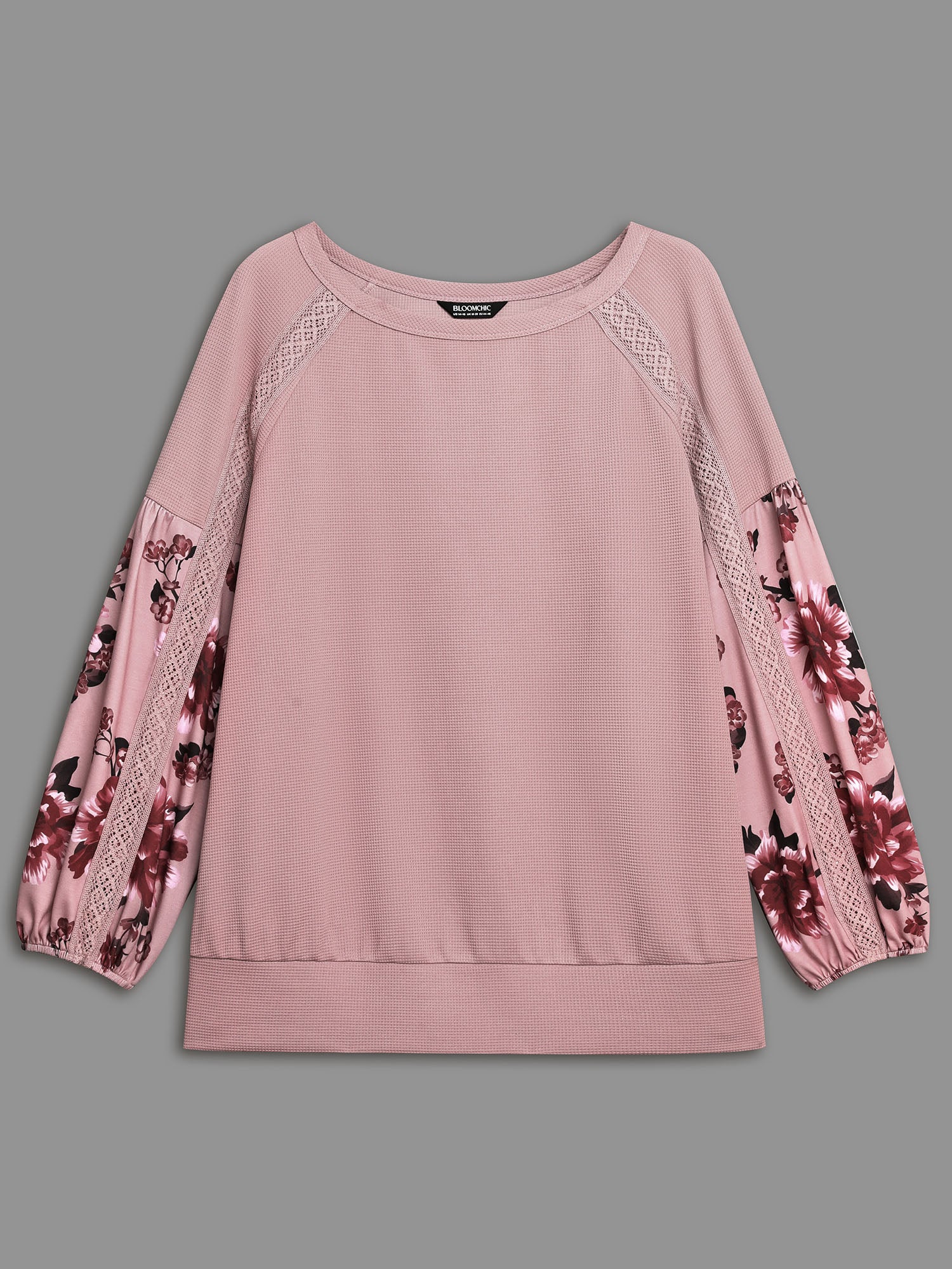 Round Neck Floral Patchwork Woven Ribbon Sweatshirt