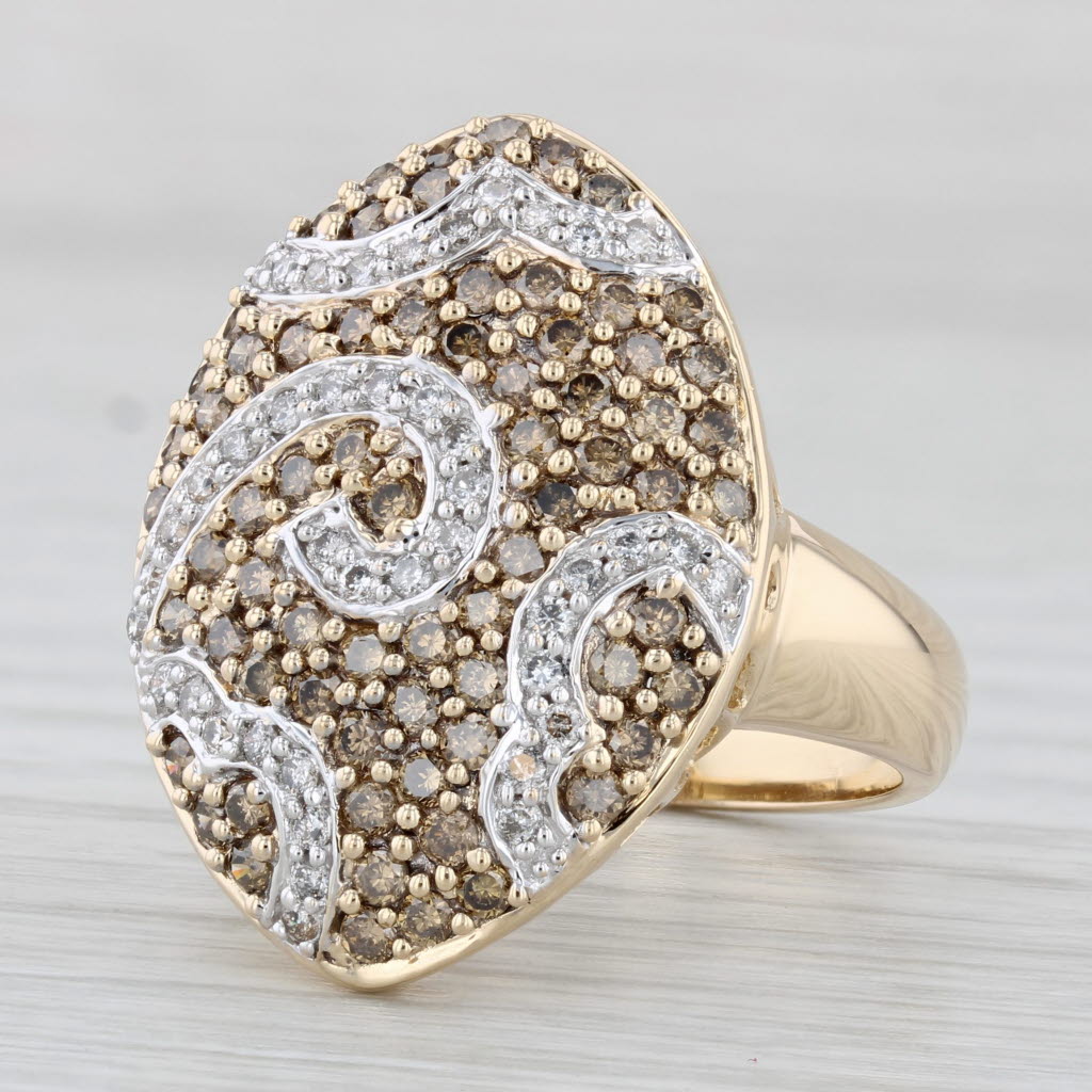1.09ctw Yellow White Diamond Pave Swirl Cluster Ring 14k Yellow Gold Cocktail