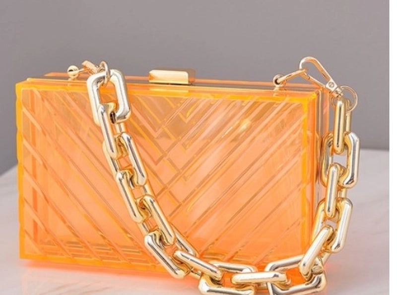 Pvc Metal Solid Color Square Evening Bags
