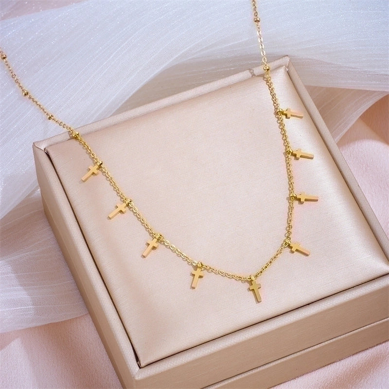 Elegant Moon Heart Shape Butterfly Titanium Steel 18K Gold Plated Plating Necklace