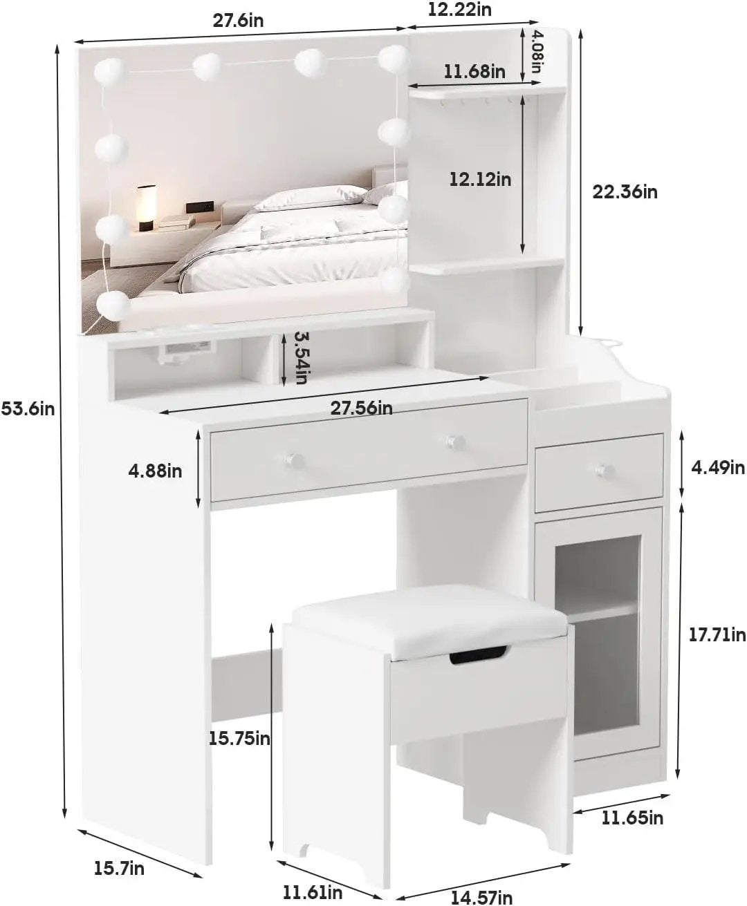 39.8inch Cute Makeup Vanity Table Vanity Set with Comfortable Bench