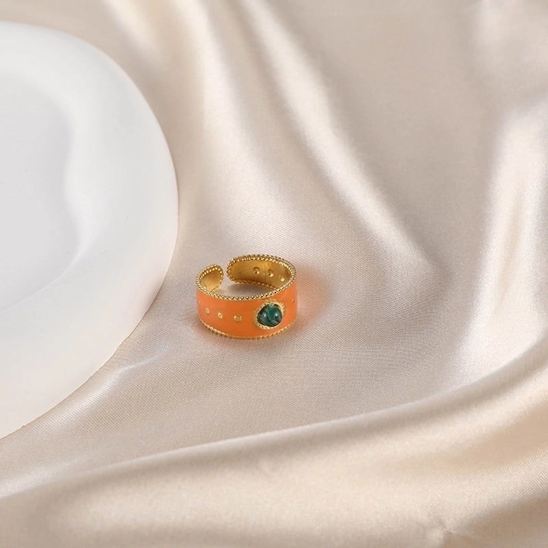 Retro Devil'S Eye Pig Nose 304 Stainless Steel Opal Pearl Zircon Painted Plating Inlay Open Rings