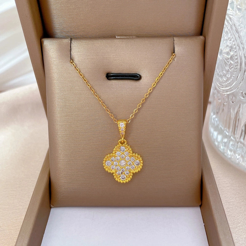 Fashion Geometric Titanium Steel Copper Plating Artificial Diamond Necklace