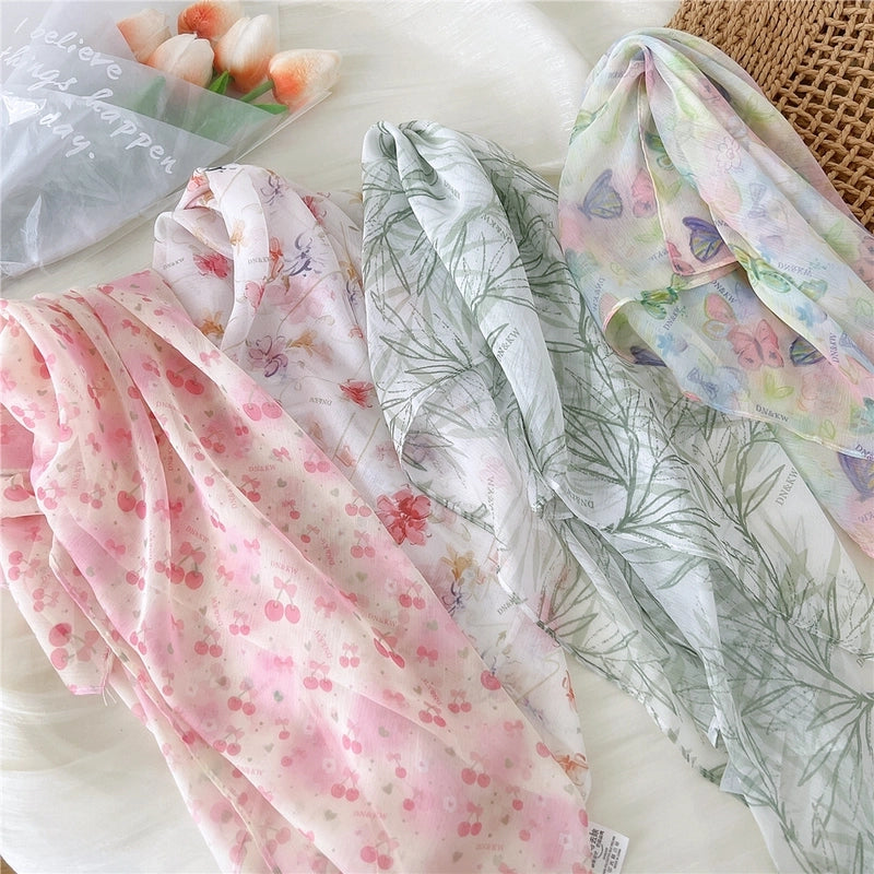 Women's Sweet Pastoral Minimalist Square Synthetic Yarn Printing Silk Scarf