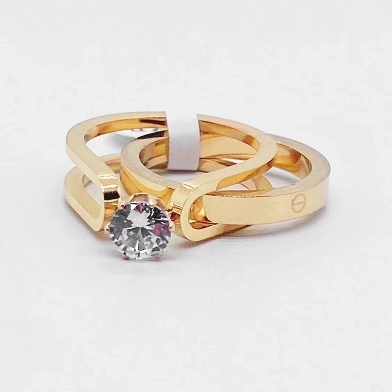 Minimalist U Shape Titanium Steel Artificial Diamond Rings In Bulk
