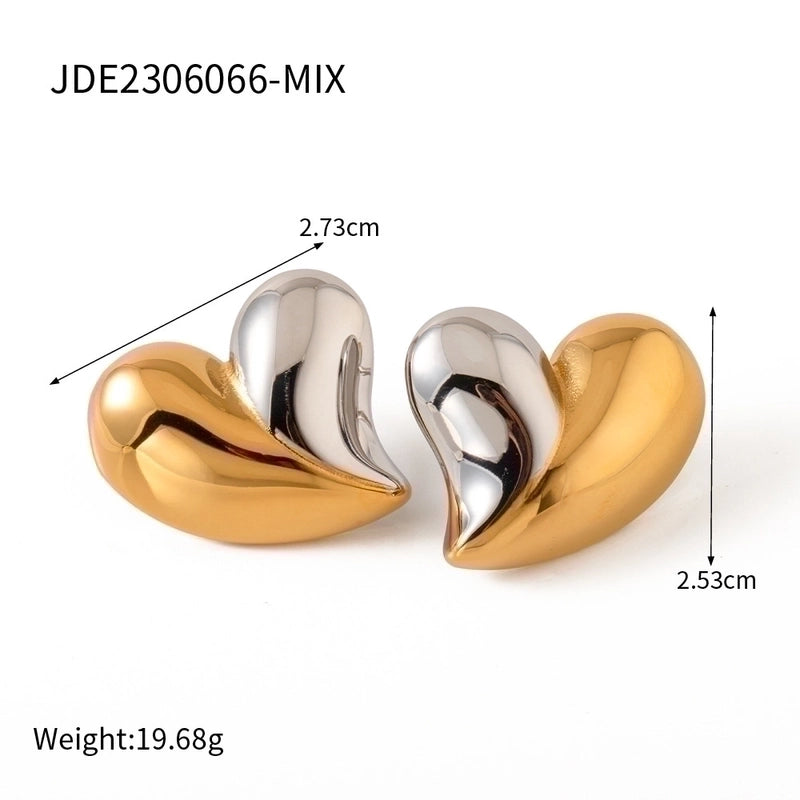 Elegant Minimalist Heart Shape Titanium Steel 18K Gold Plated Plating Earrings Necklace