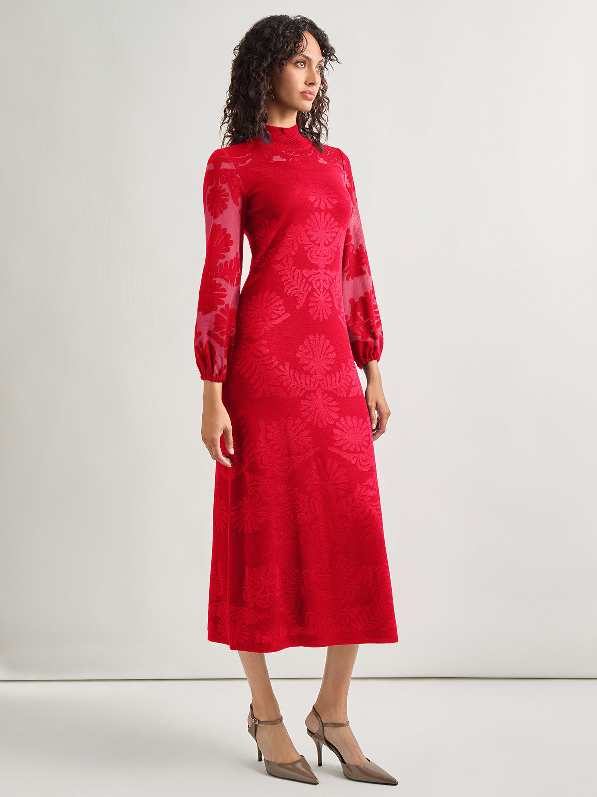 A-Line Jacquard Knit Midi Dress