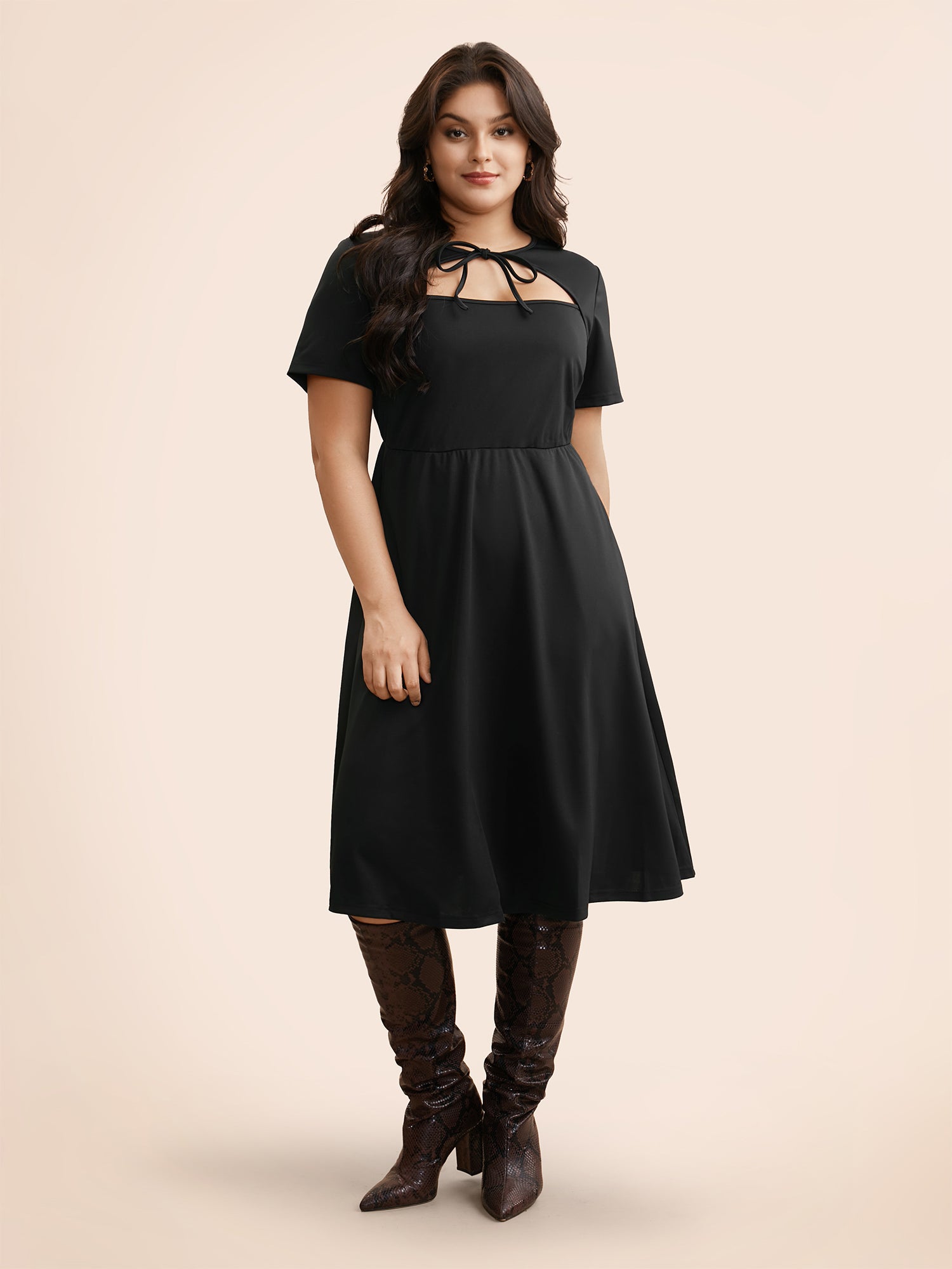 Plain Cut Out Tie Knot Dress