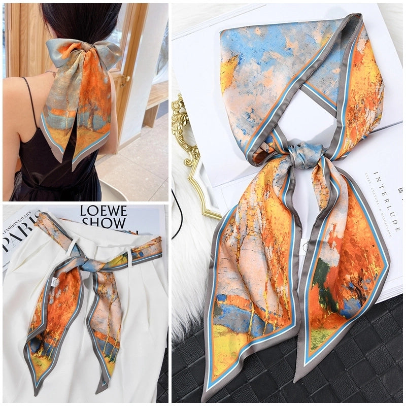 Women's Minimalist Color Block Polyester Printing Silk Scarf
