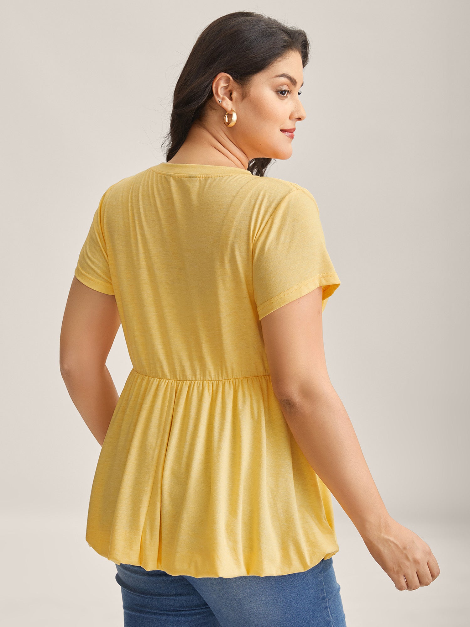 Shirred Pleated Plain Knit Top