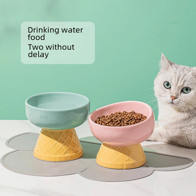 Cat Bowl Ceramic Protective Cervical Spine Drinking Bowl Pet Supplies Cute Oblique Mouth Anti-knock Dog Rice Bowl Cat Food Bowl