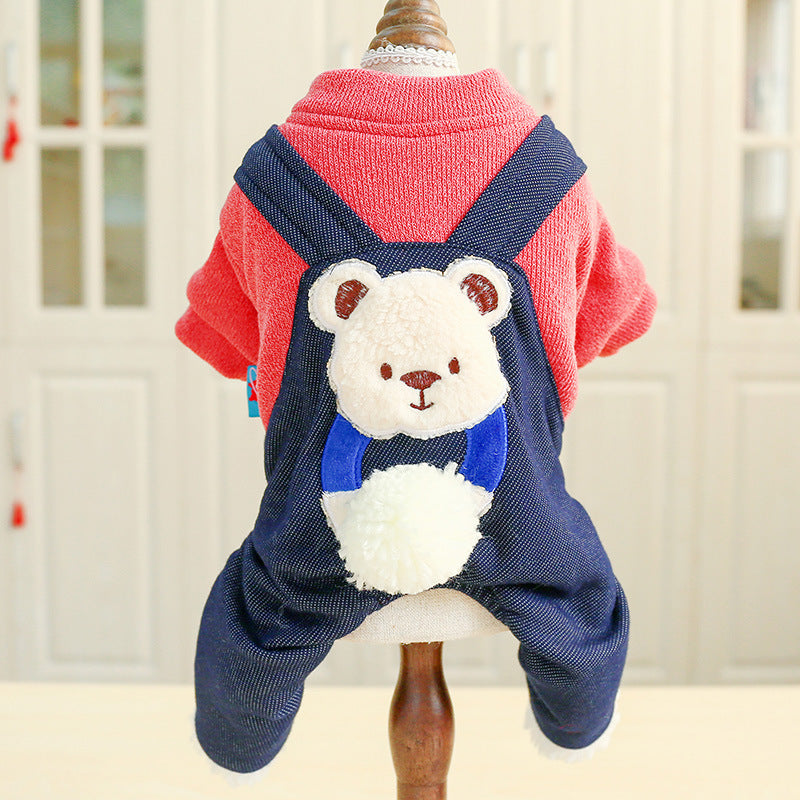 Bear Denim Dog Cat Jumpsuits Coat